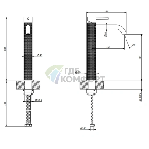 Смеситель для раковины GESSI 316 высокий, цвет Brushed Black Metal PVD (54406#707) - фото 2