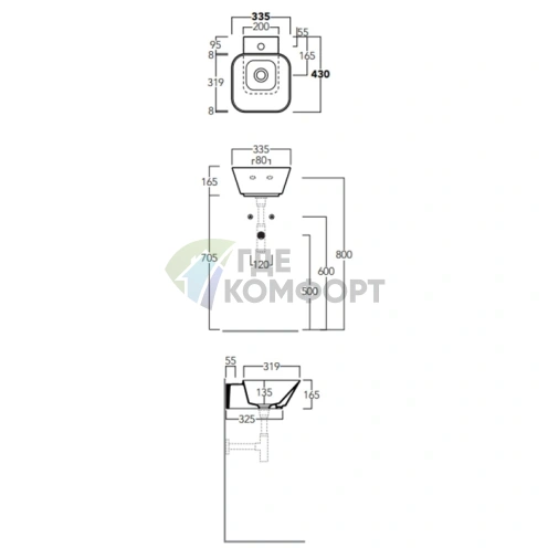 Раковина накладная SIMAS WAVE квадратная 33,5×43×16,5 см, белая - фото 2