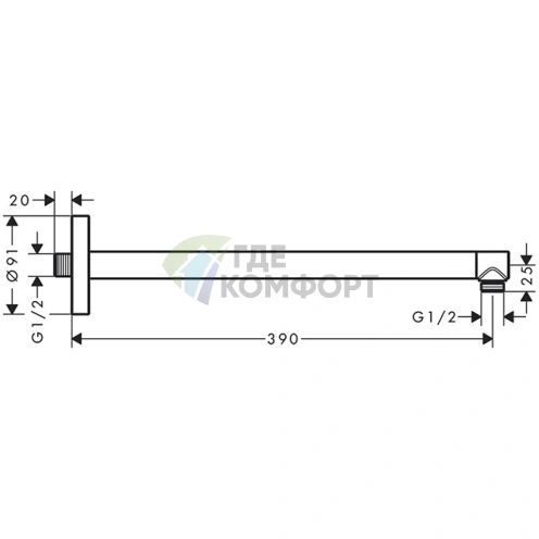 Держатель для верхнего душа настенный, 390 мм, шлифованный никель (26431820) - фото 2