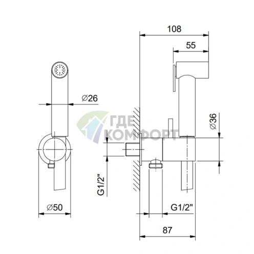 Гидроёршик Fantini Icona Classic с двойной функцией, Deep Black (91 S1 8486) - фото 2