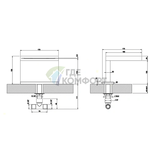 Каскадный излив для ванны Gessi Rettangolo хром с возможностью подключения выносного управления (20191#031) - фото 2