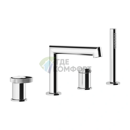 Смеситель для ванны Gessi Anello на 4 отверстия с изливом, девиатором, шлангом и лейкой в хроме (63337#031) - фото 1