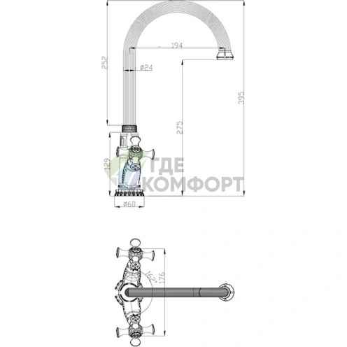 Смеситель Zorg Antic A 6005K-SL для кухонной мойки - фото 2