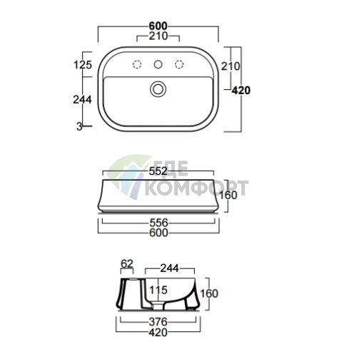 Раковина накладная SIMAS Sharp 60x42 см с отверстием под смеситель - фото 4