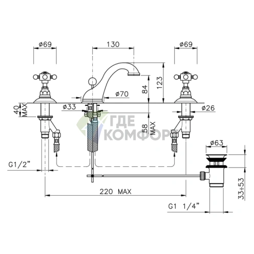 Смеситель для раковины Nicolazzi Half Dome Crystal с автоматическим сливом (1408CR93) - фото 2