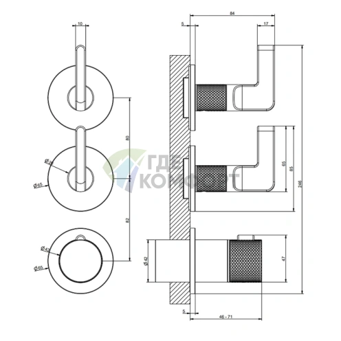 Смеситель настенный термостатический GESSI INCISO с вентилями, цвет Finox Brushed Nickel (58334#149) - фото 2