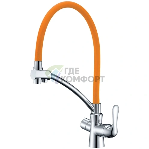 Смеситель Lemark Comfort LM3070C для кухни в хромированном корпусе с оранжевой вставкой - фото 1