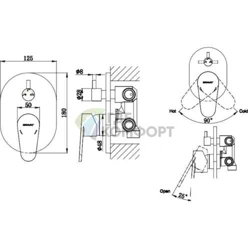 Встраиваемый смеситель Bravat Eler FB848238CP-3-RUS с тремя функциями управления - фото 2