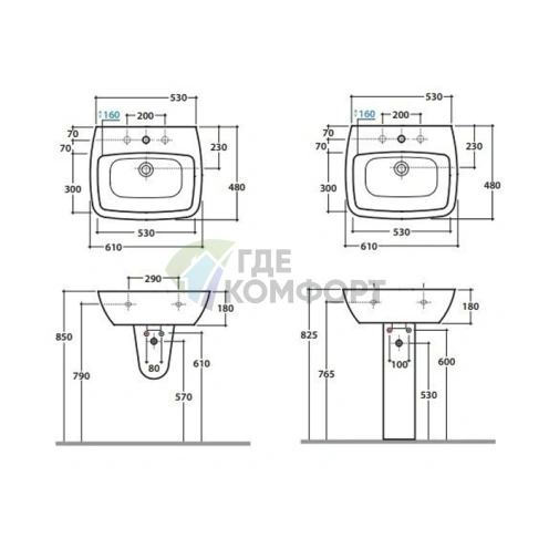 Подвесная раковина GLOBO Daily 61x48 см белого цвета с полуколонной - фото 4
