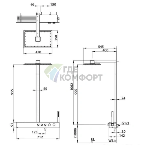 Душевая стойка TOTO Z с термостатом, верхним и ручным душем, хром (TBW05401R) - фото 2
