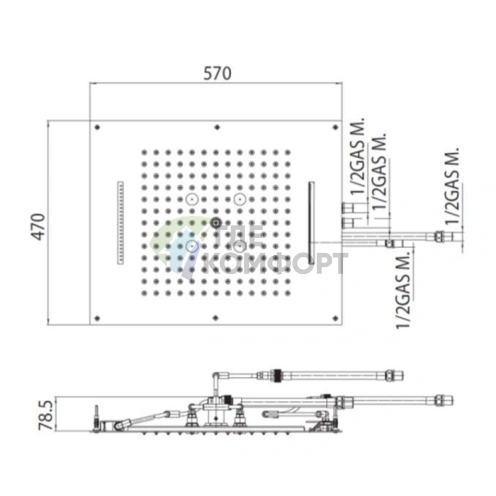 Верхний душ BOSSINI DREAM/4 57x47 см — 4 режима: дождь, каскад, водопад, туман (H38928.073) - фото 2