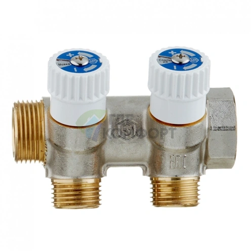 Коллектор Stout (SMB 6851 341202) 3/4 ВР(г) х 2 выхода 1/2 НР(ш) х 3/4 НР(ш) регулируeмый - фото 2