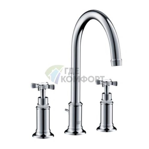 Смеситель для раковины AX Montreux на 3 отверстия, с донным клапаном, цвет хром (16513000) - фото 1