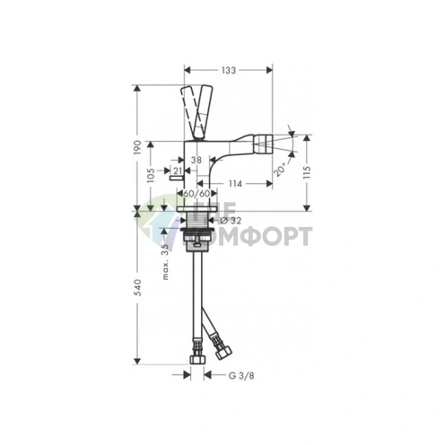 Смеситель для биде AX Citterio E однорычажный с донным клапаном, хром (36120000) - фото 2