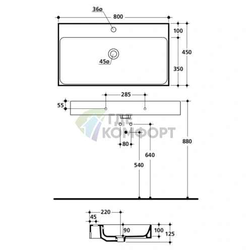 Раковина полувстраиваемая KERASAN Cento 80x45 белая (353301*1) - фото 4