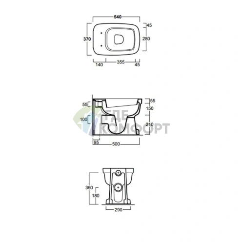 Унитаз приставной SIMAS Evolution 54×37 см с универсальным сливом, белый (EVO01bi) - фото 2
