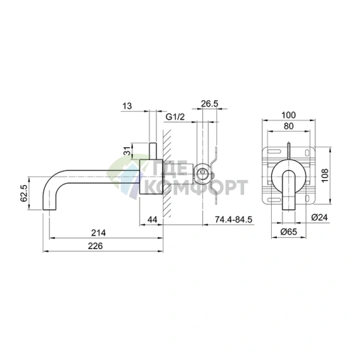 Смеситель для раковины Fantini AF/21 встраиваемый на 1 отверстие без донного клапана в цвете матовая натуральная сталь (27 93 A513B) - фото 2