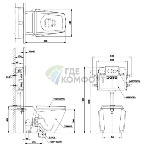 Приставной унитаз TOTO Jewelhex CW681PB с сиденьем TC375CVKR - фото 5
