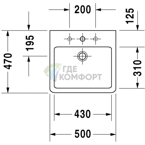 Умывальник Duravit Vero 500x470 мм, белый, без перелива (454500071) - фото 2