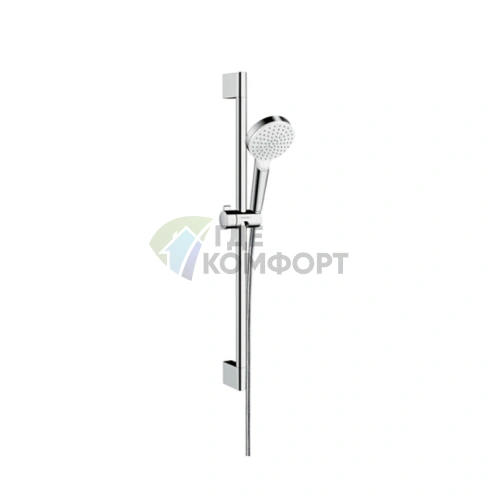 Душевой набор HG Crometta Vario Unica: штанга 650 мм, ручной душ 1jet Rain, шланг (белый/хром) (26533400) - фото 1