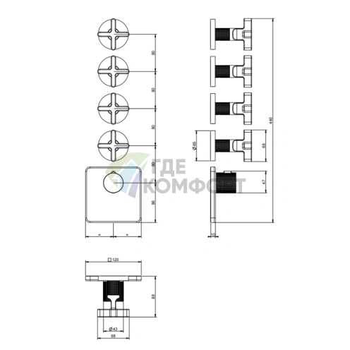 Встраиваемый термостатический смеситель GESSI INCISO на 4 выхода, резьба 3/4, цвет Nero XL (58348#299) - фото 2