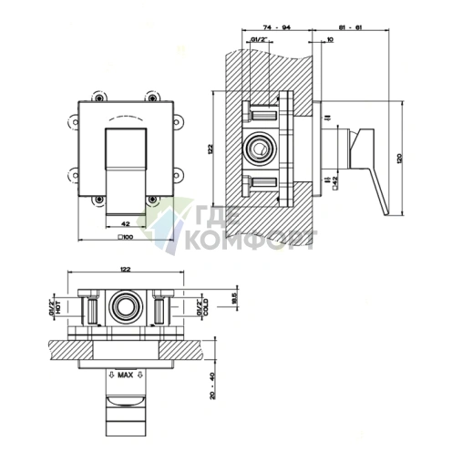 Встраиваемый смеситель Gessi Rettangolo K без излива, черный (53109#299) - фото 2