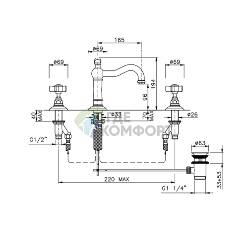 Смеситель для раковины Nicolazzi Dames Anglaises на 3 отверстия с донным клапаном, бронза (1409BZ18) - фото 2