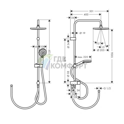 Душевая стойка с верхним душем HG Vernis Blend: Экономия воды и комфорт с технологией EcoSmart в хроме (26099000) - фото 2