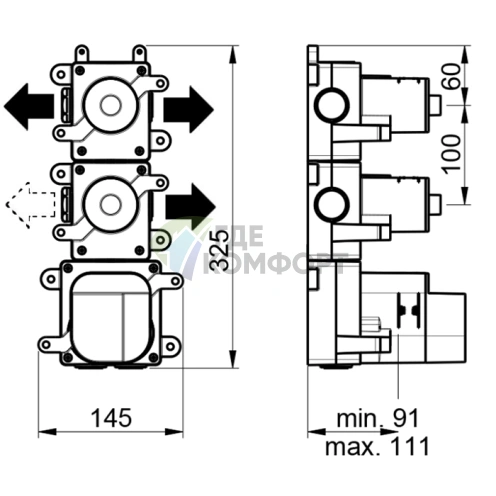 Встраиваемый термостат Almar на 3 зоны с девиатором и вентилем (E176303) - фото 2