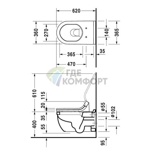 Унитаз подвесной Duravit Starck 3 Compact белый 370x620 мм (2226090000) - фото 2