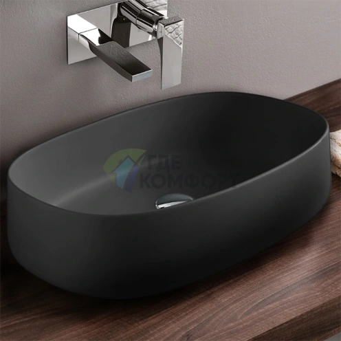 Раковина ArtCeram Cognac 55x35 см без отверстий, черный матовый (COL003 17 00) - фото 1