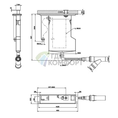 Gessi Rettangolo: Система сбора воды для ручного душа с убирающимся шлангом (монтаж на борт ванны, хром) (01766#031) - фото 2