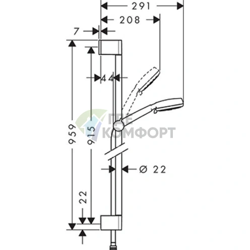 Душевой набор HG Crometta Vario: штанга 900 мм, многофункциональный ручной душ, цвет белый/хром (26657400) - фото 2