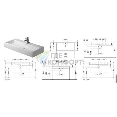 Раковина Duravit Vero шлиф с перел с 3 отв под смеситель включая крепление 1000x470мм Цвет Черный - фото 2
