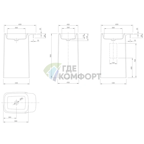 Отдельностоящая раковина KNIEF Pride 67×43×90 см, белая матовая - фото 2