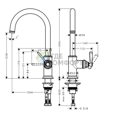Смеситель для кухни AX Montreux однорычажный, хром (16580000) - фото 2