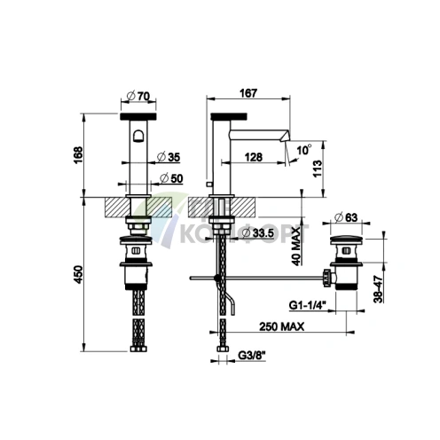 Смеситель для раковины Gessi Anello с донным клапаном, цвет Black Metal Brushed PVD (63301#707) - фото 2