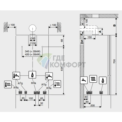 Газовый настенный двухконтурный котел Buderus Logamax U072-35K (35кВт) фото 2
