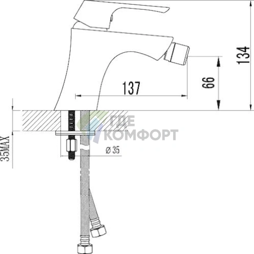 Смеситель для биде Lemark Unit LM4508C хром, настенный монтаж - фото 2