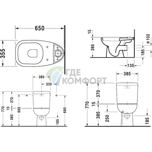 Унитаз-компакт Duravit D-code 37-8801000 с крышкой и бачком - фото 2