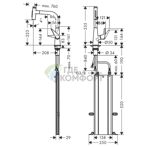 Кухонный смеситель Hansgrohe Talis Select M51 с выдвижным душем и системой sBox, хром (73868000) - фото 2