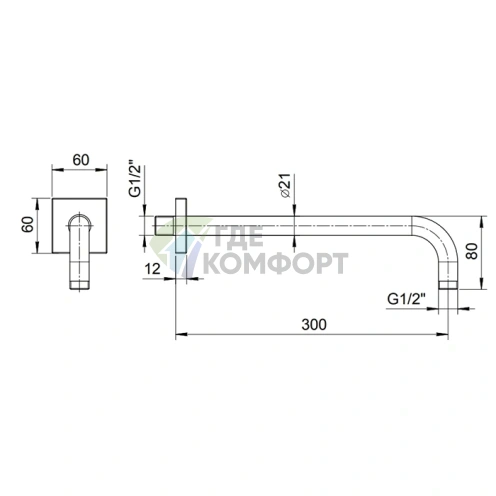 Держатель для верхнего душа FANTINI 300 мм, настенный, матовая натуральная сталь (86 93 8107) - фото 2