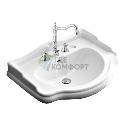 Подвесная раковина для колонны KERASAN Retro 55 см, белая, 3 отверстия под смеситель (104501*3) - фото 1