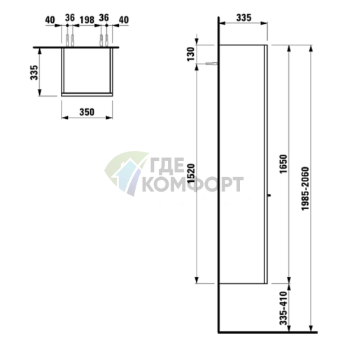 Подвесной шкаф Laufen Palace 350х335х1650 мм, антрацитовый дуб (4.0202.2.075.548.1) - фото 2
