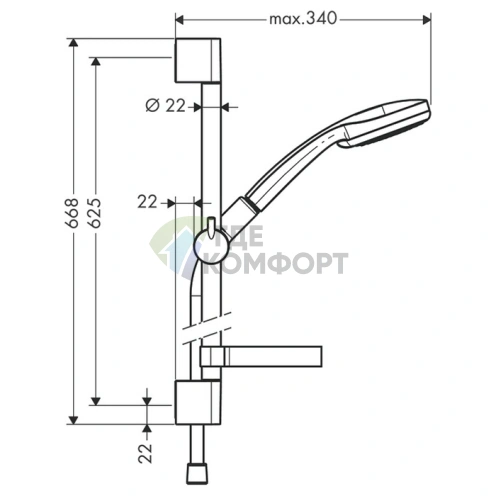 Душевой набор HG Croma 100 Mono с душем 1jet Rain и штангой 65 см в цвете хром (27717000) - фото 2