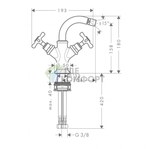 Смеситель для биде AX Montreux с донным клапаном и двумя рукоятками, шлифованный никель (16520820) - фото 2