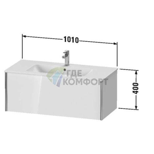 Подвесная тумба Duravit XViu 400x1010x480 мм, цвет walnut dark/черный матовый (XV40270B221) - фото 2