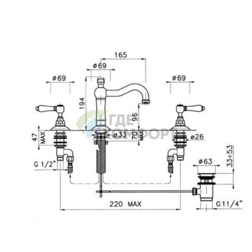 Смеситель для раковины Nicolazzi Half Dome на 3 отверстия с донным клапаном, хром (1409CR70) - фото 2