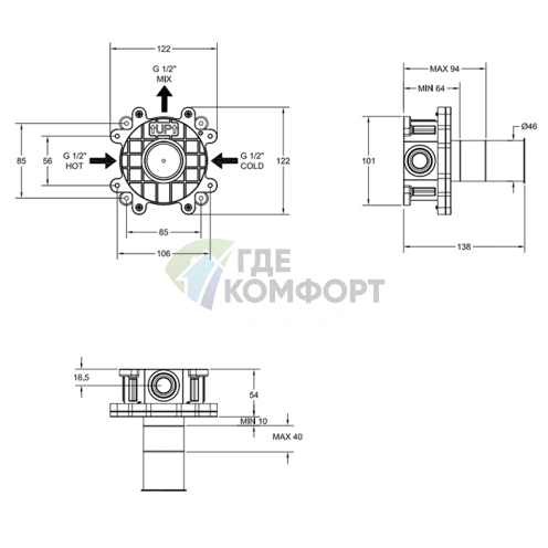 GESSI Однорычажный встраиваемый смеситель для душа и раковины в цвете брашированная сталь (54055#239) - фото 2