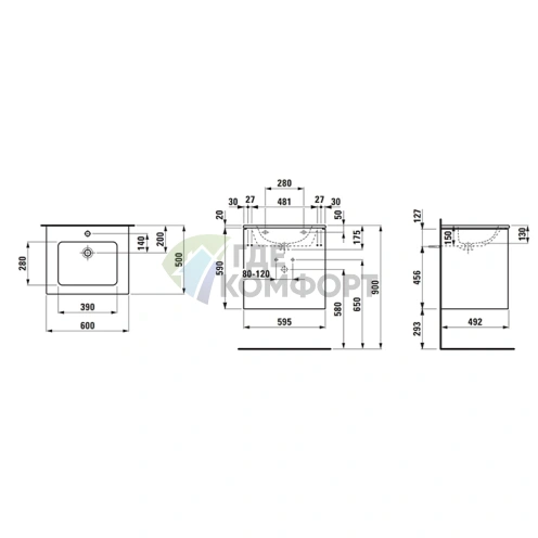 Шкафчик под раковину Laufen Pro S Slim 600: подвесной, 600×500×610 мм, 2 ящика, белый глянец (8.6496.0.261.104.1) - фото 2